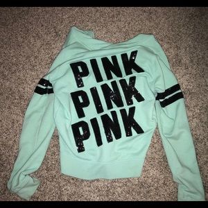 PINK sparkly mint green zip up jacket